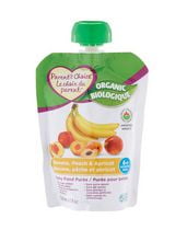 Purée biologique pour bébé Le Choix du Parent à saveur de banane, pêche et abricot